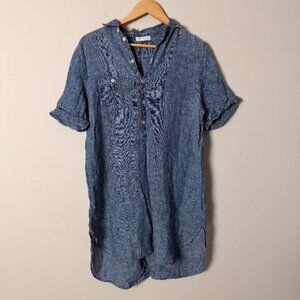 Free People × CP Shades Linen Short Sleeve Tunic Dress Chambray Blue Small